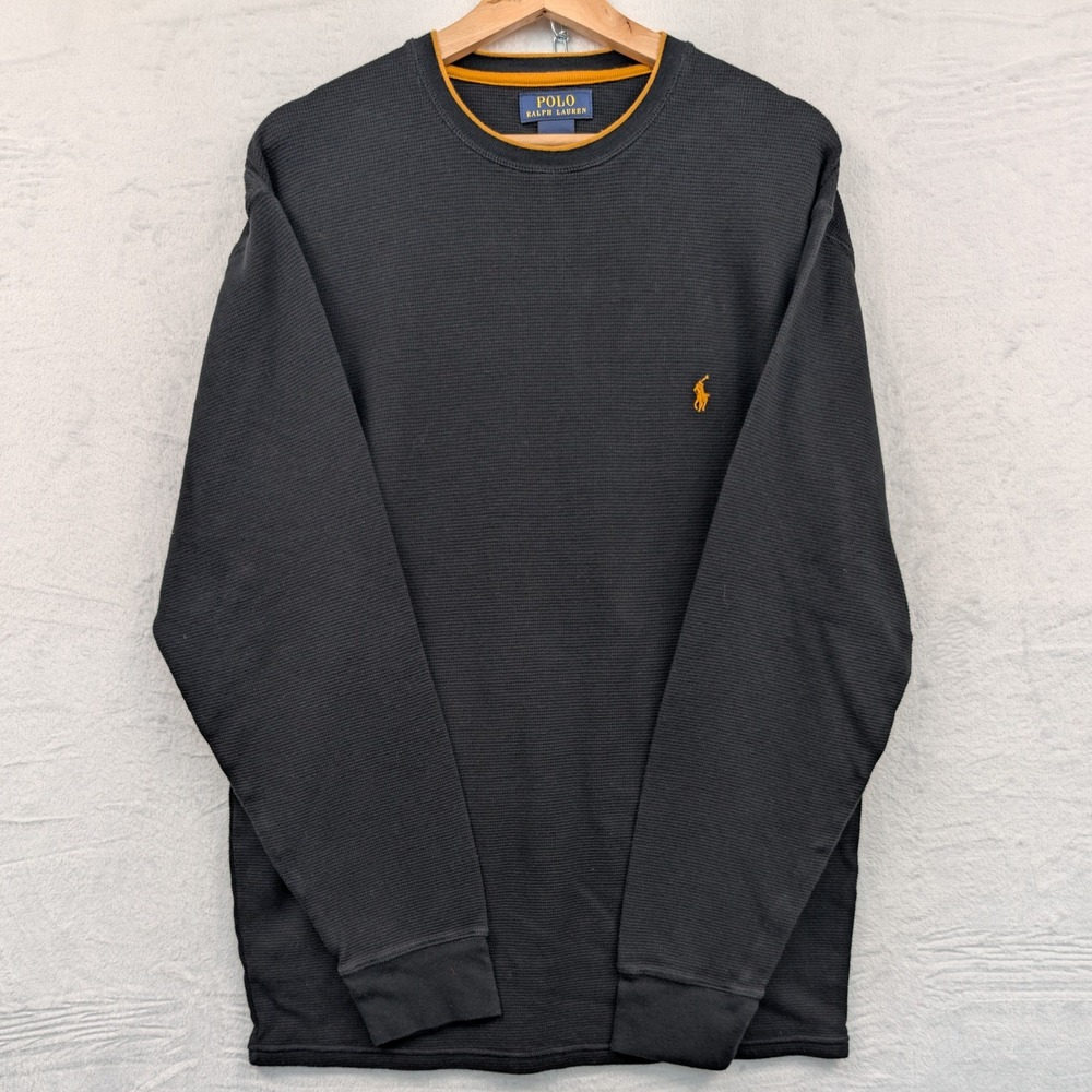 Polo Ralph Lauren Thermal Shirt Men's 2XL Black Waffle Knit Long Sleeve Layering